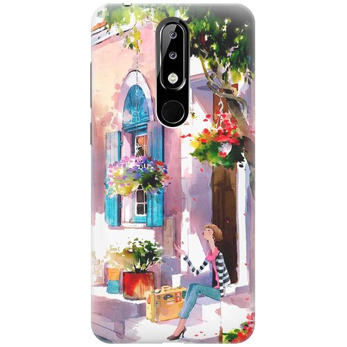 фото Re:paчехол - накладка artcolor для nokia 5.1 plus / x5 (2018) с принтом "девочка на цветущей улочке"