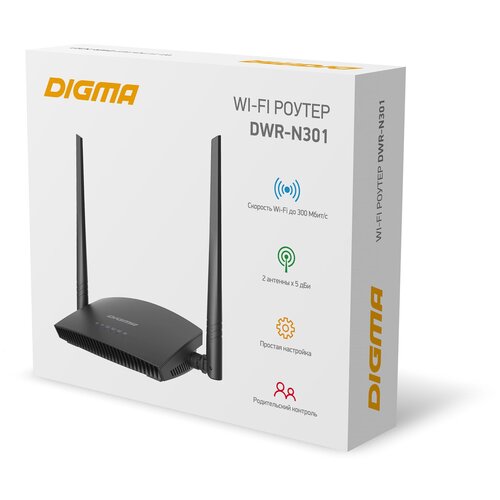 Маршрутизатор беспроводной Digma DWR-N301 черный wi fi роутер digma dwr n301 черный