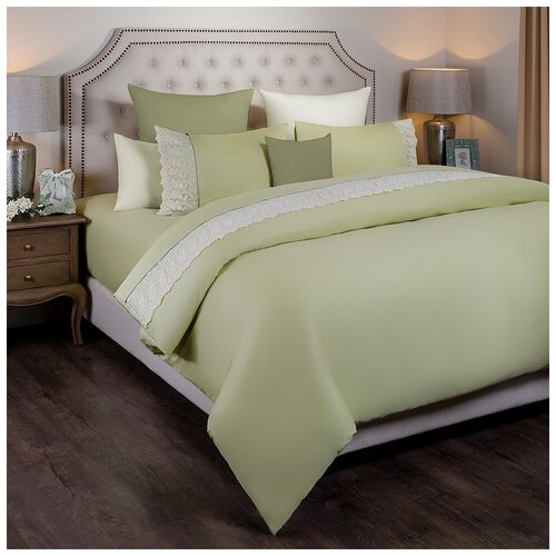 Комплект постельного белья идиллия SANTALINO 2-х сп, зелёное, кружево простыня 250*220 см (984-605)