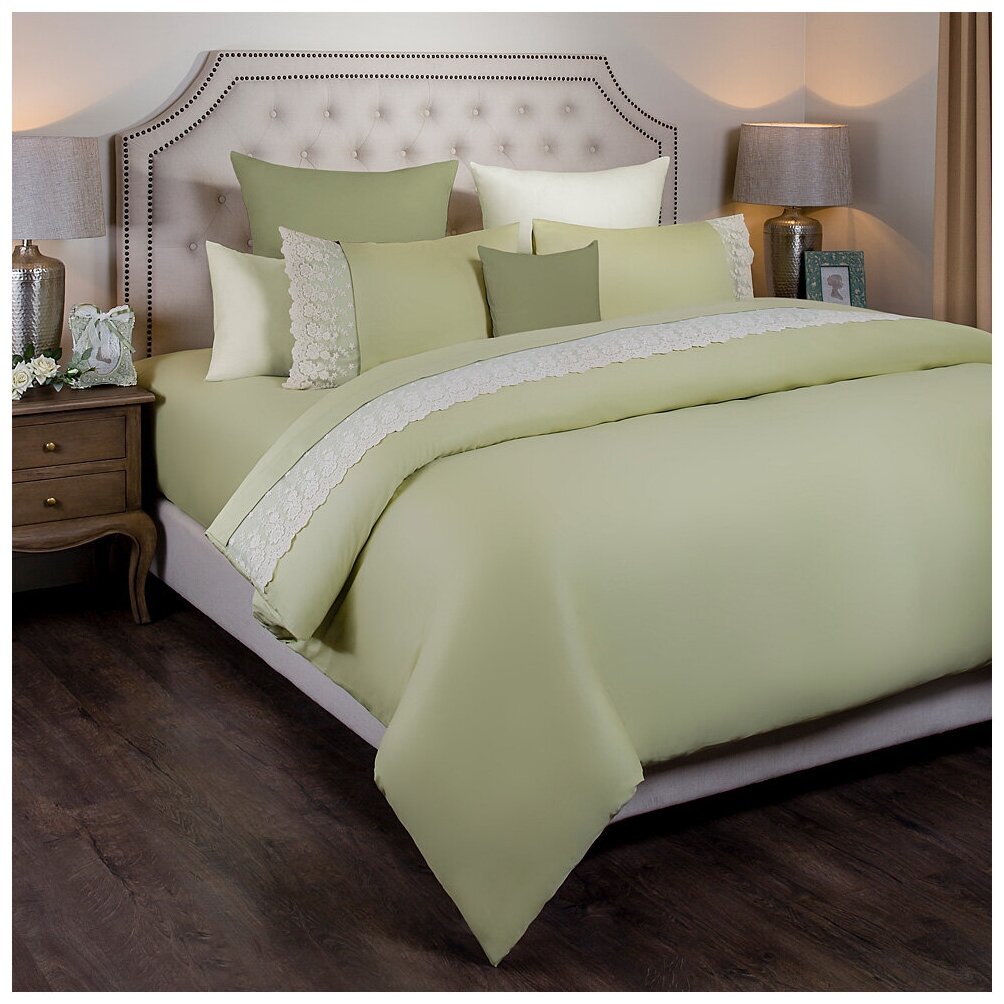 Комплект постельного белья идиллия SANTALINO 2-х сп зелёное кружево простыня 250*220 см (984-605)
