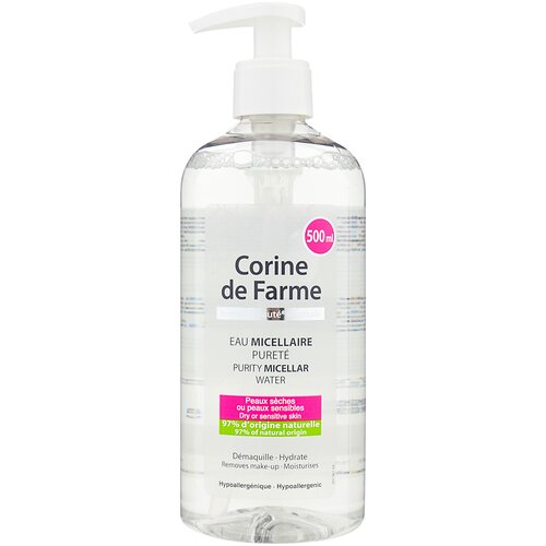 очищающая мицеллярная вода corine de farme purity micellar water 500 мл CORINE de FARME вода мицеллярная очищающая, 500 мл, 500 г