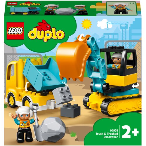 конструктор lego duplo 10882 рельсы с 2 5лет Конструктор LEGO DUPLO Town 10931 Грузовик и гусеничный экскаватор, 20 дет.