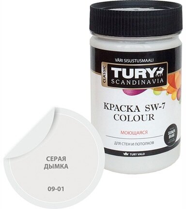 Краска акриловая tury sw-7 colour для стен и потолков моющаяся 0,4кг серая дымка, арт. крвдsw70,4сд