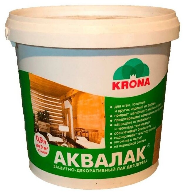 Лак акриловый KRONA Аквалак защитно-декоративный, сосновый лес, 0,9 л