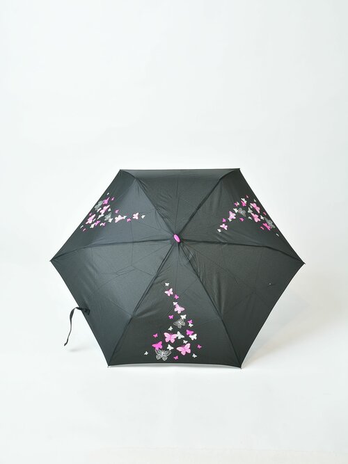 Мини-зонт Grant Barnett, механика, 3 сложения, купол 90 см, 6 спиц, система «антиветер», чехол в комплекте, для женщин, черный, розовый