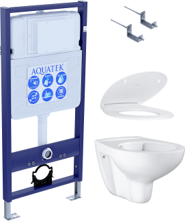 SET Комплект 4 в 1 (Aquatek рама Standart INS-0000012 с крепежом KDI-0000002 + Grohe Bau Ceramic унитаз 39427000 с сиденьем (с микролифтом) 39493000)