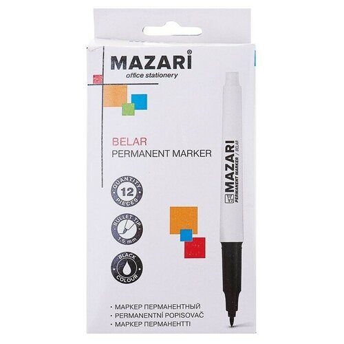 Маркер перманентный Mazari Belar, 1.5 мм, чёрный, 12 шт.