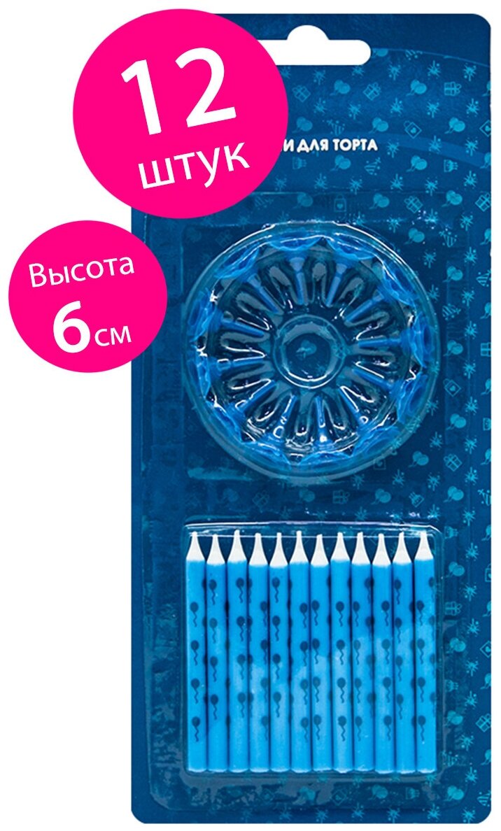 Свечи для торта парафиновые Riota Воздушные шарики, голубой, 6 см, 12 шт