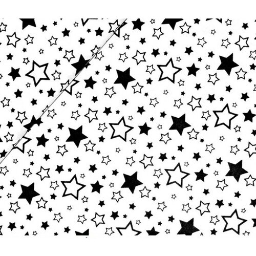 Ткань 300х150 см для рукоделия и шитья Звезды черные на белом/ Цветная детская/ 100% хлопок бязь, поплин/ Отрез по 50см, 1 2 3 4 5 метров