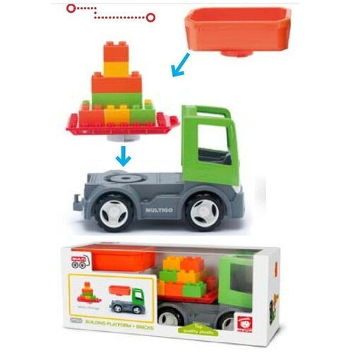 Грузовик со строительной платформой, сменным кузовом и кубиками, пластмасса, 1 шт машины multigo грузовик со строительной платформой и кубиками