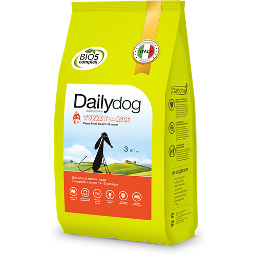 Dailydog Сухой корм для щенков мелких пород с индейкой и рисом 3 кг.