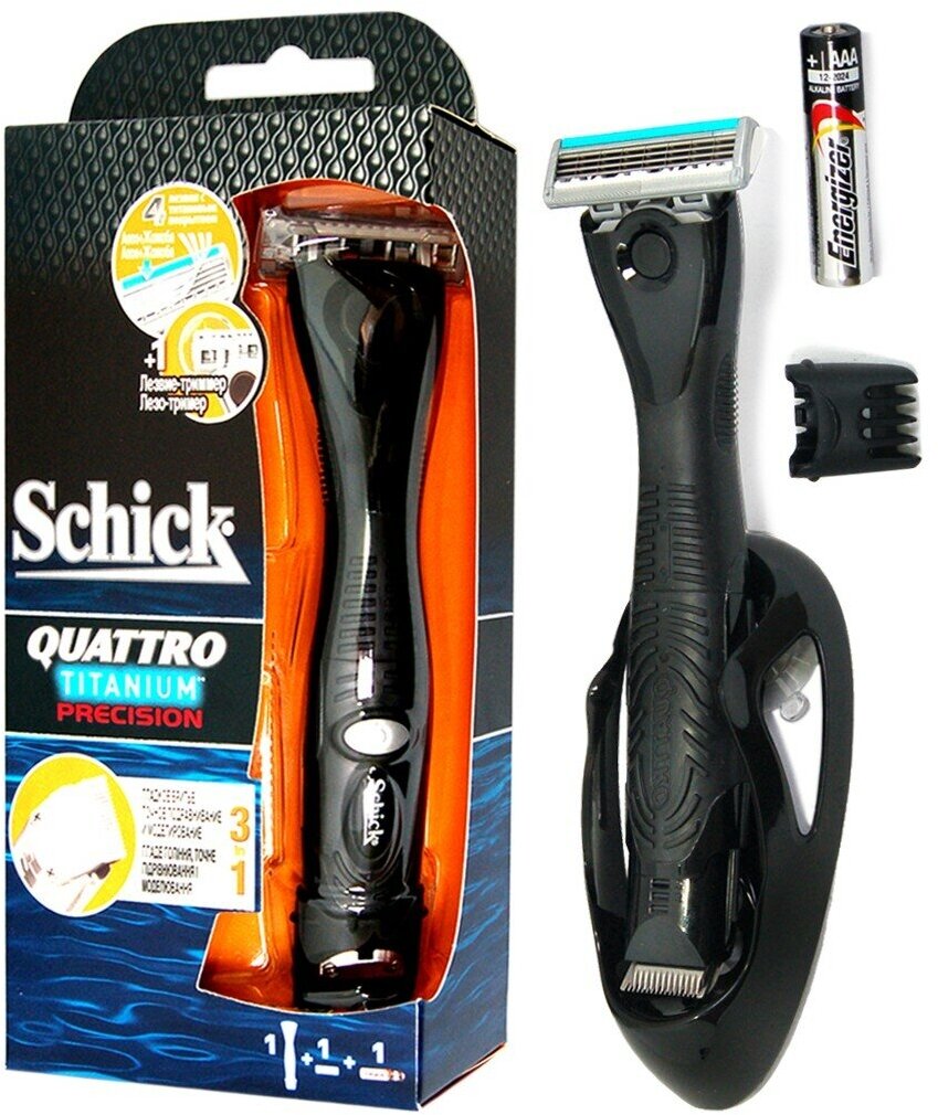 Wilkinson Sword / Бритвенный станок Schick Quattro Titanium Precision с триммером и настенным держателем