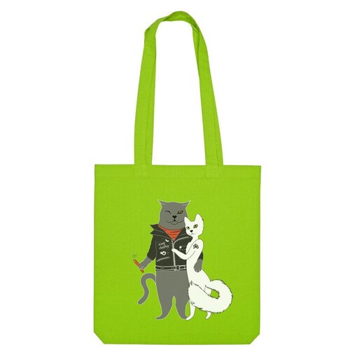 мужская футболка кот и кошка рок xl черный Сумка шоппер Us Basic, зеленый