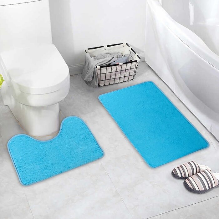 Набор ковриков для ванной и туалета Пушистик, 2 шт: 40х50, 50х80 см цвет голубой
