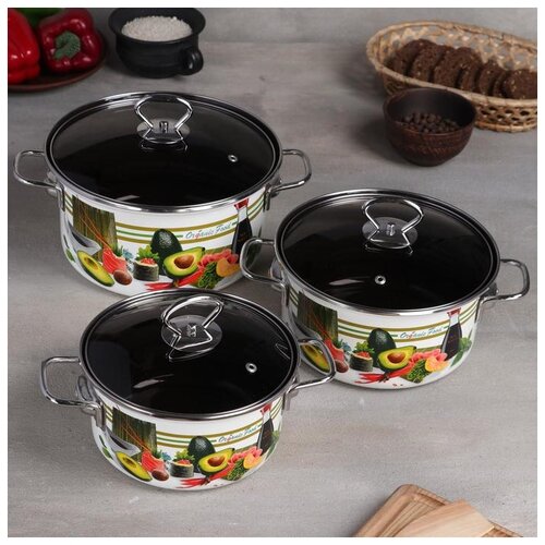 фото Набор кастрюль суши, 3 шт: 1,9 / 2,5 / 3,7 л керченская эмаль 5204359 . yandex market