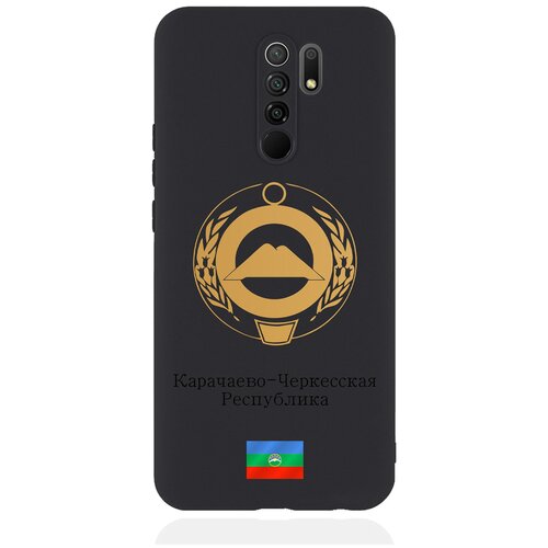 Черный силиконовый чехол для Xiaomi Redmi 9 Золотой Герб Карачаево-Черкесской Республики черный силиконовый чехол для xiaomi mi 10t золотой герб карачаево черкесской республики