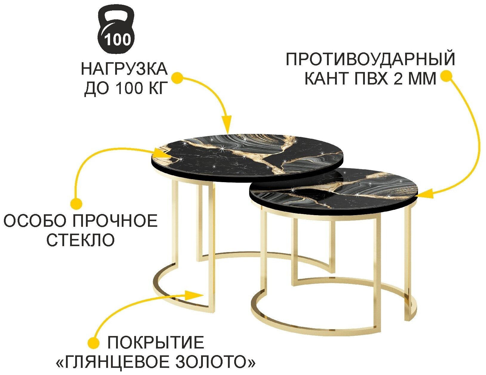 Журнальный стол Рим 23 Оникс/Золото, 60х60х41 см - фотография № 4