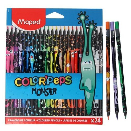 Цветные карандаши 24 цвета MAPED Color'Peps Black Monster, пластиковые