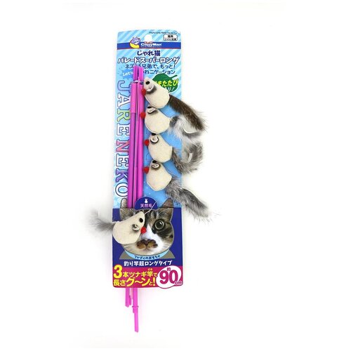 фото Japan premium pet игрушка для животных трехуровневая удочка "мышиный парад" с пропиткой мататаби и натуральным мехом 84325