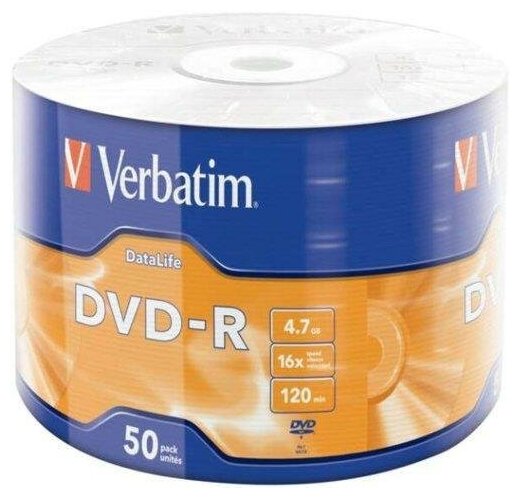 Диски DVD-R Verbatim 16x 4.7Gb Data Life 50шт 43791