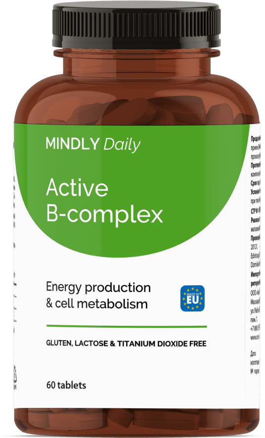 MINDLY Daily Витамины В6+В9+В12/Active B-Complex таблетки массой 300 мг 60 шт