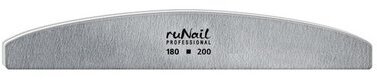 RuNail, Пилка для искусственных ногтей серая, полукруглая, 180/200