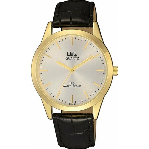 Наручные часы Q&Q C152-101, золотой, серебряный часы наручные мужские кварцевые с большим циферблатом на кожаном ремешке