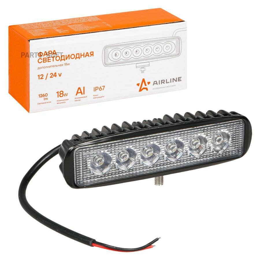 AIRLINE ALED004 Фара светодиодная прямоугольная, 6 LED направленный свет, 18W (157х42х40) 12/24V (ALED004)