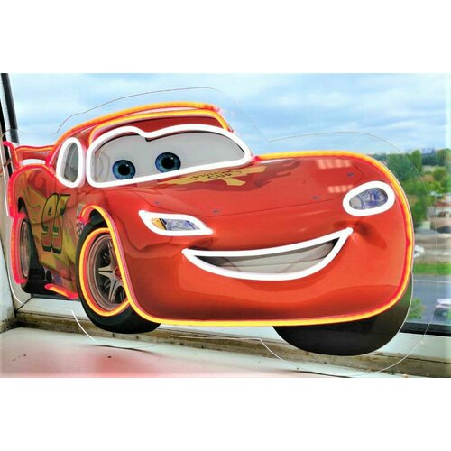 Неоновая вывеска Детская- Молния Маквин,59х33 см (Ширина х Высота),4 отверстия для креплений+3м провод с блоком питания и розеткой