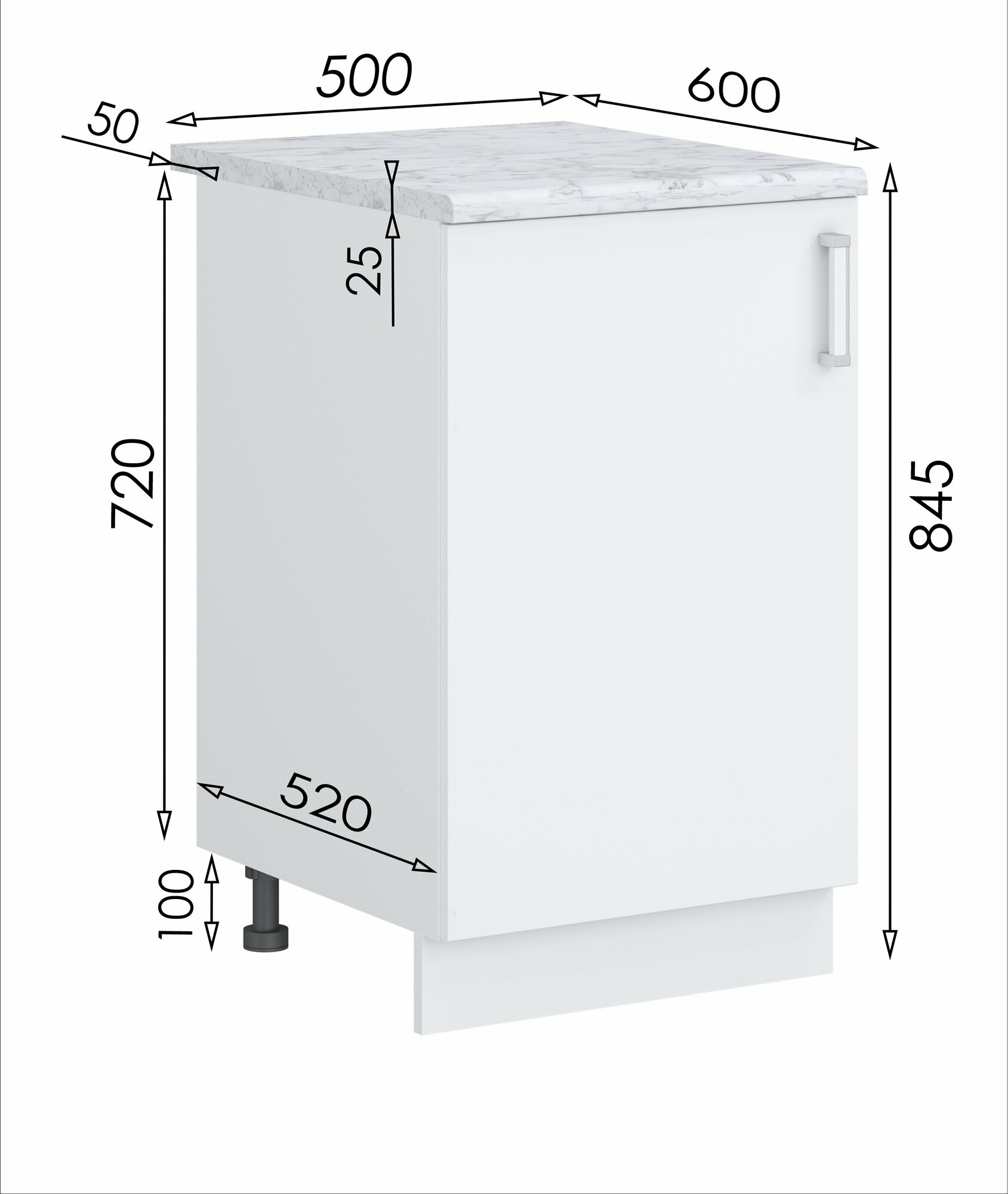 Кухонный модуль №12 со столешницей шкаф нижний напольный ЛДСП 50х60х84.5см белый мрамор - фотография № 2