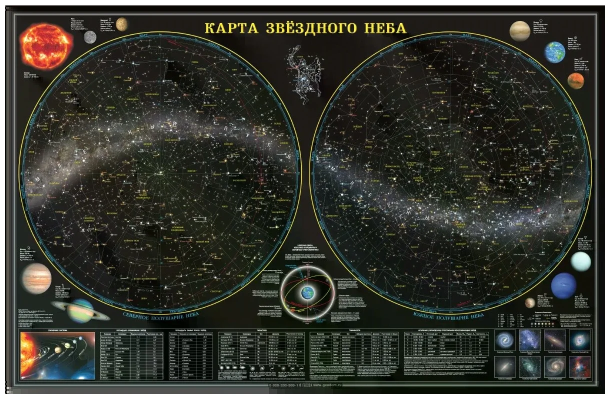 Геодом Карта настенная. Звездное небо/Планеты. 101х69 см. ЛАМ геодом