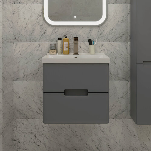 Изображение товара Тумба подвесная SanStar Noche 50 с раковиной Фест 50 (комплект) для ванной комнаты Графит софт