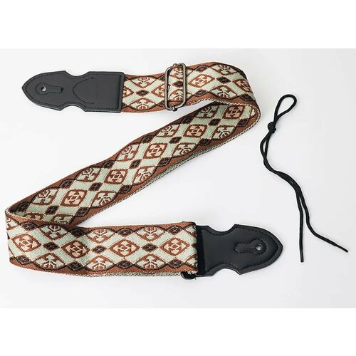 Ремень для акустической и классической гитары с этническим рисунком. Хлопок. 150 см. Салатно коричневый