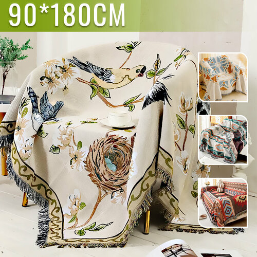 Покрывало на диван, плед для пикника, пляжное покрывало, плед хлопковый / полиэстер, современное покрывало для дивана в стиле INS с цветы и птицы, размер 90X180