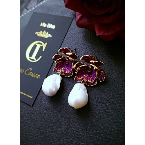 Серьги Mia Diva, жемчуг барочный, белый/фиолетовый