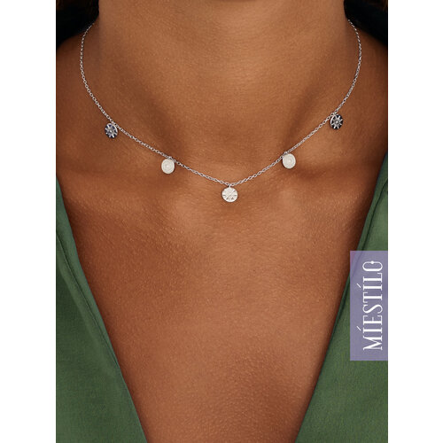 Колье MIESTILO, серебро, 925 проба, родирование, длина 43 см., серый, серебристый, белый