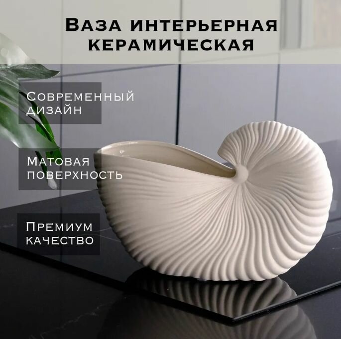Ваза интерьерная ракушка FREEPOSE 22 x 14 см , Керамика, 1 шт