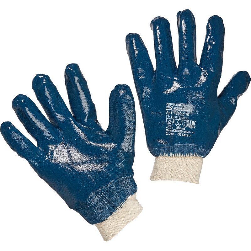 Перчатки защитные КНР полное нитриловое покрытие, трикотажная резинка (хб с нитрилом)