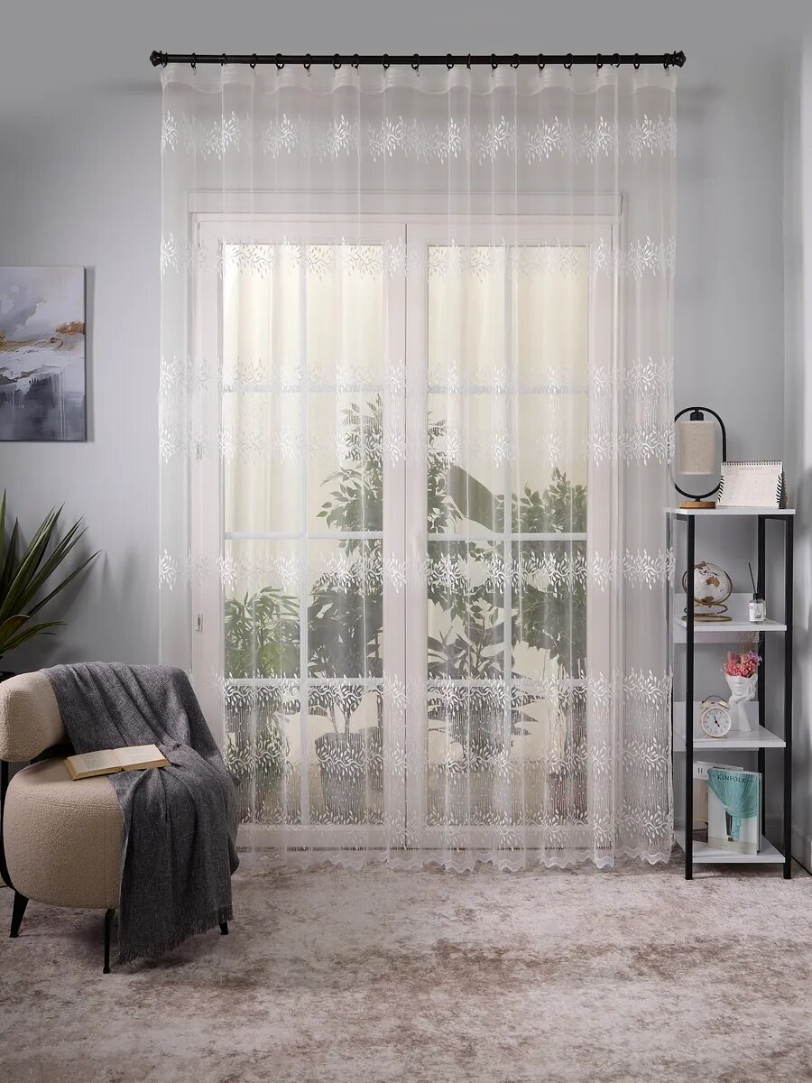 Тюль сетка с вышивкой SANPA HOME, в гостиную спальню 300х260 см, шторная лента — фото 1
