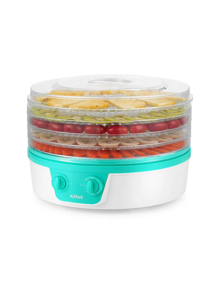 Сушилка для овощей и фруктов Kitfort КТ-1935-3 бело-бирюзовая