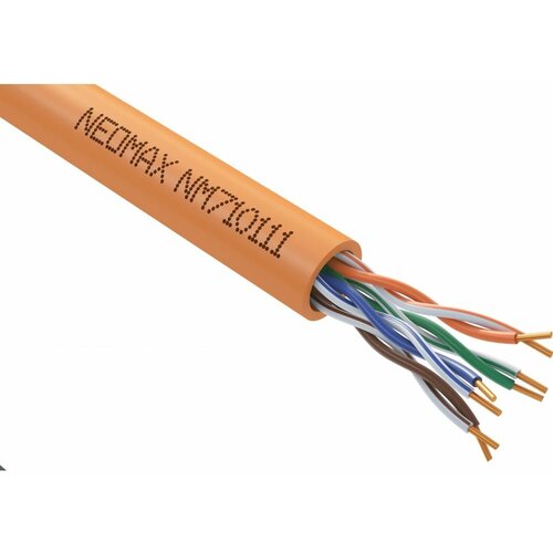 Кабель NEOMAX U/UTP cat.5e 4x2x0.52 (24 AWG) Медь, ZH нг(А)-HF (LSZH), внутренний (305 м), оранжевый (NM710111) сетевой кабель neomax utp cat 5e 3m red nm13001 030r