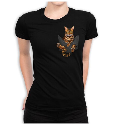 фото Футболка dream shirts кот в кармашке женская s черная