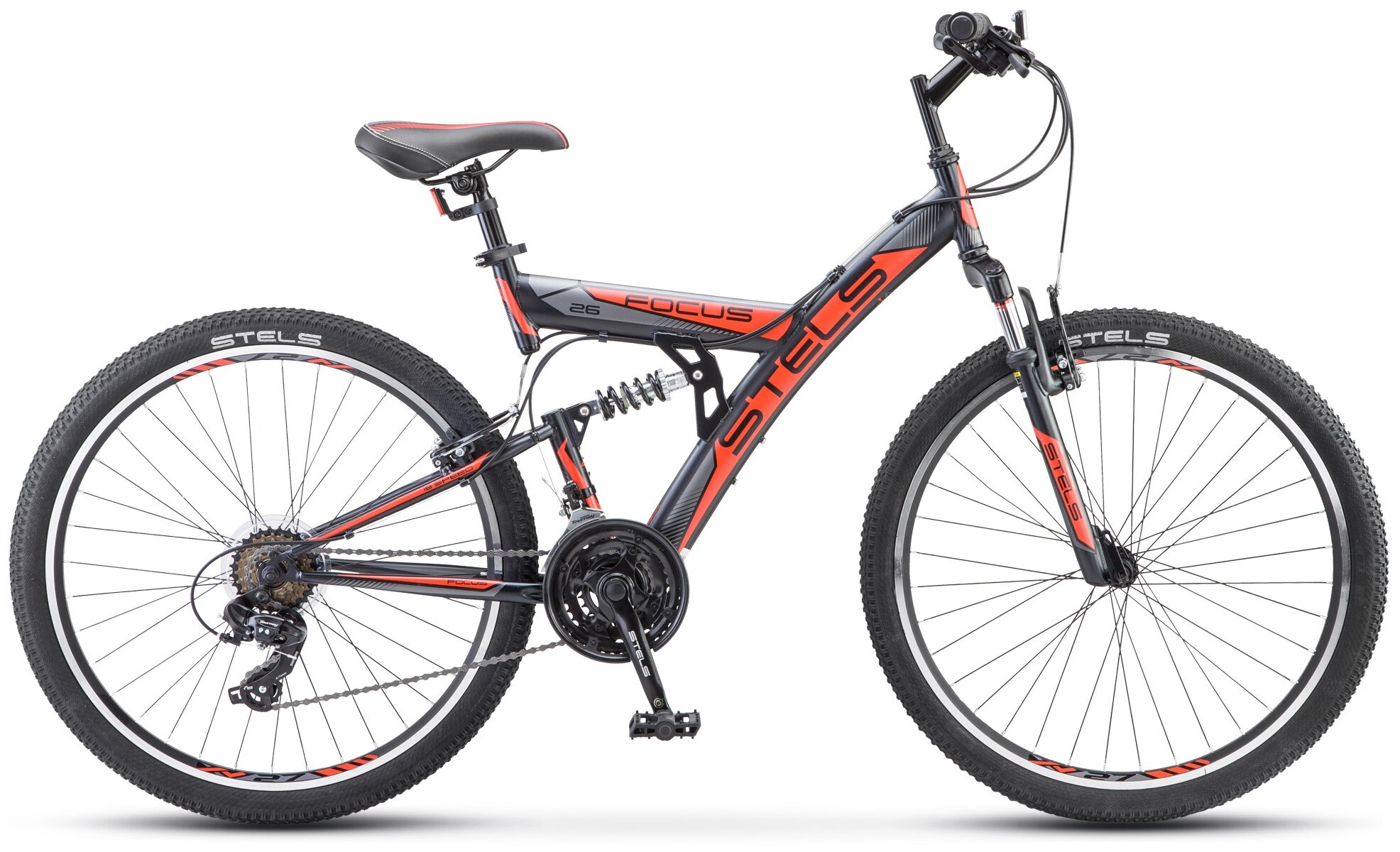 Горный (MTB) велосипед STELS Focus V 26 18-sp V030 (2021) черный/оранжевый 18" (требует финальной сборки)