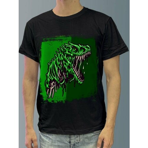 фото Футболка мужская черная из хлопка с dtf рисунком динозавры - 3633 будь на стиле