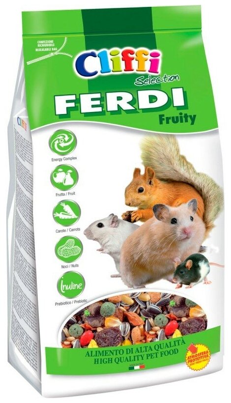 CLIFFI FERDI FRUITY корм для хомяков, мышей, белок и песчанок с фруктами, грецкими орехами и морковью (700 гр)