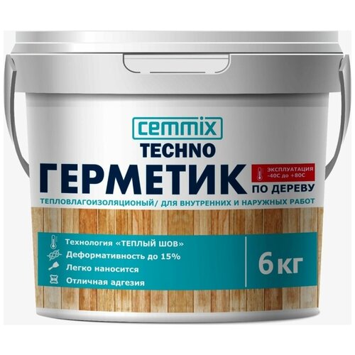 Герметик акриловый для дерева Cemmix Теплый шов, 6 кг, белый герметик универсальный cemmix акриловый серый 15 кг
