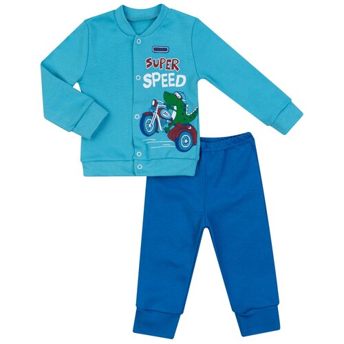 фото Комплект для мальчика км-1409-м, утенок, джемпер на клепках и брюки, размер 52(рост 80) бирюза_мото