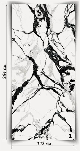 Изображение товара Гибкий Мрамор Панда, лист 142х284 см, 4,033 кв. м, толщина 2 мм, подходит для наружной и внутренней отделки, экологичный, состоит из натуральной мраморной кроошки