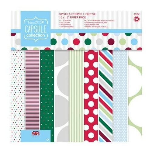 Набор бумаги для скрапбукинга Spots & Stripes Festive 30,5 x 30,5 см DOCRAFTS PMA160209