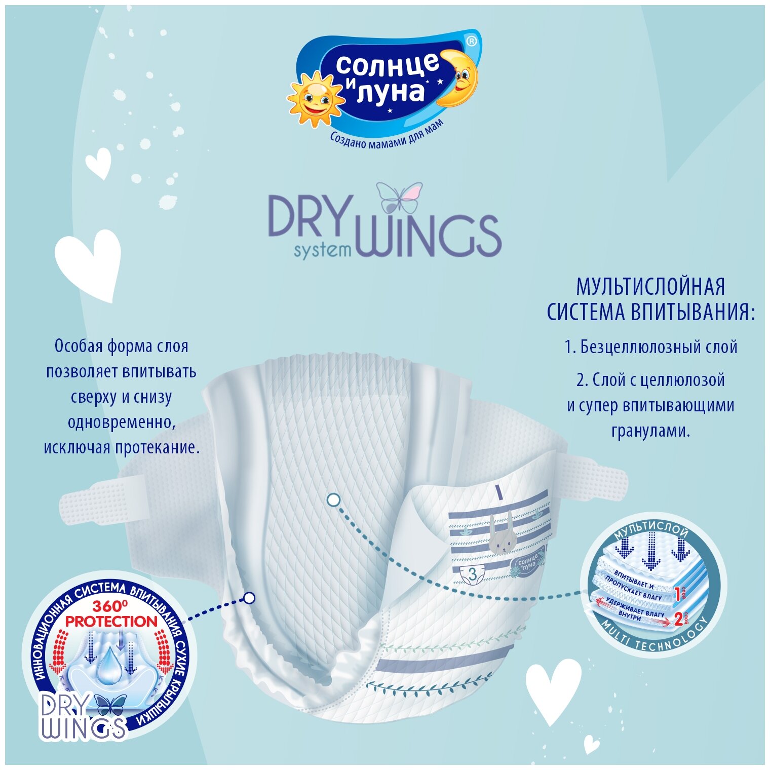 Подгузники Солнце И Луна Dry wings mega-pack 3 M (4-9 кг) 58+4 шт